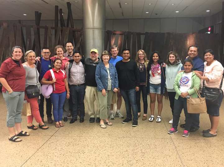 The new students and their host families at the airport in Seattle